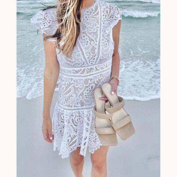 Cocktail Dress Small White Semi Formal Mini Party Classic Boho Lace Bridal - Picture 5 of 16